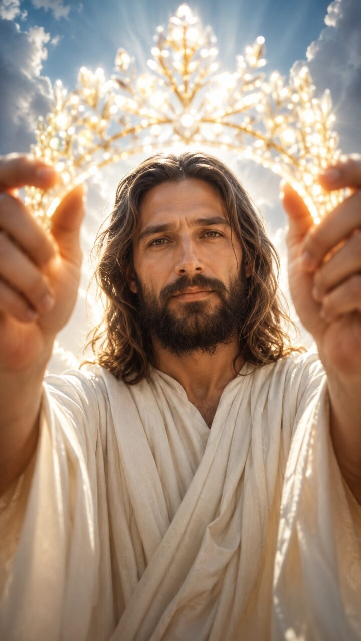 Jesus colocando uma coroa de honra