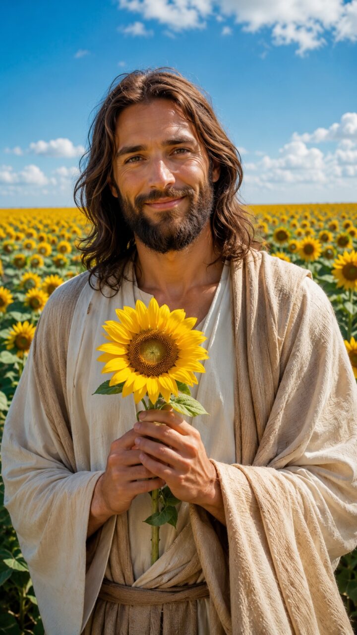 Jesus com um girassol nas mãos