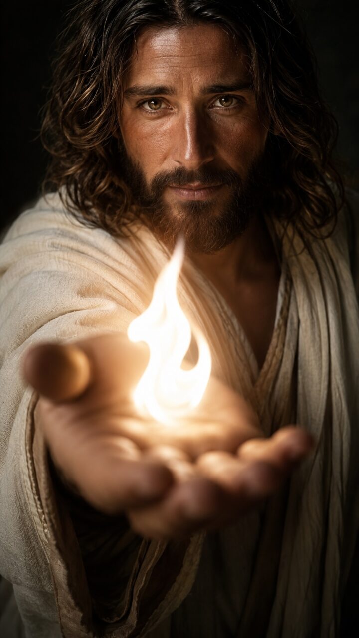 Jesus com uma chama na mão