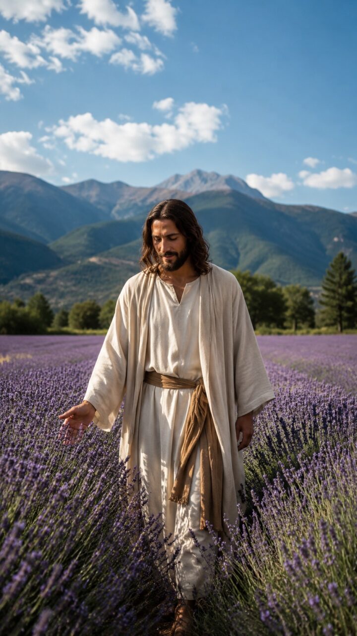 Jesus em meio a lavandas