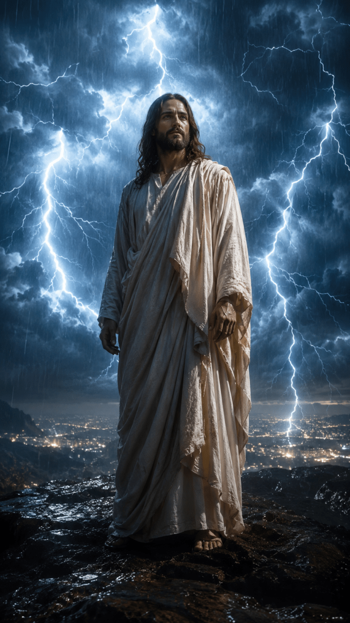 Jesus em meio a muitos raios