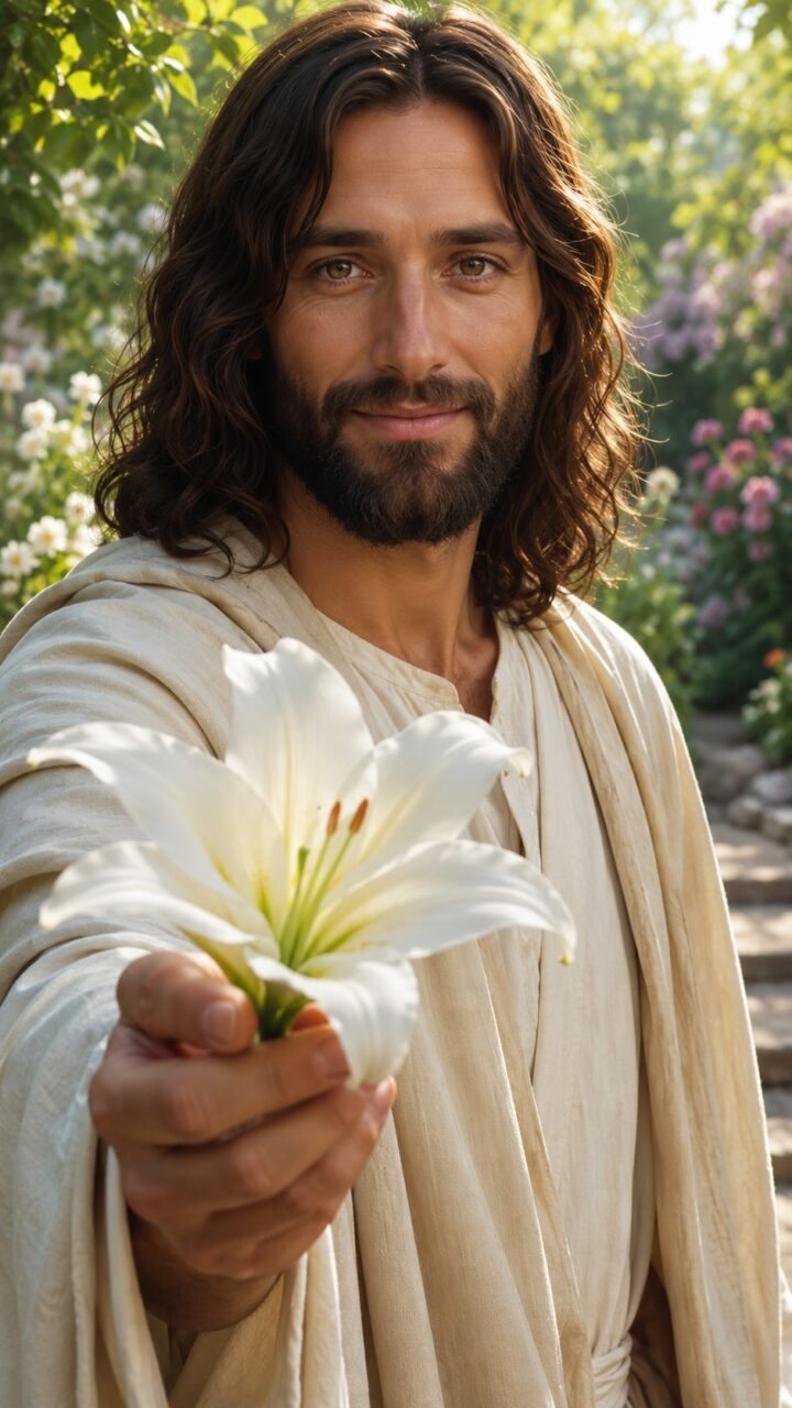 Jesus entregando um lírio