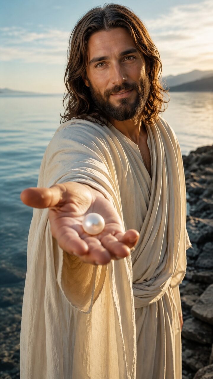 Jesus entregando uma pérola