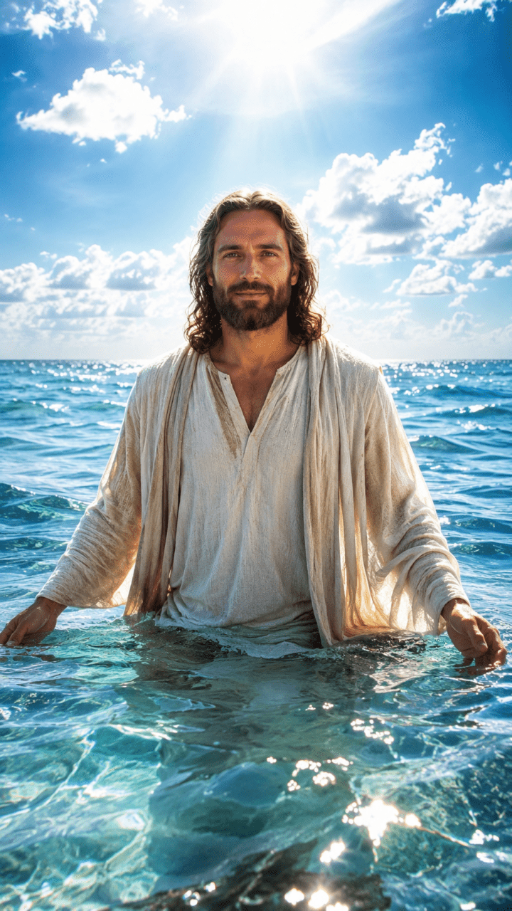 Jesus em águas cristalinas