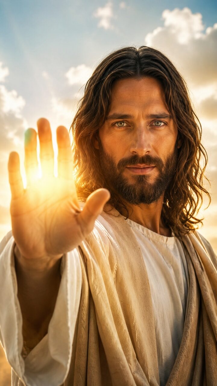 Jesus abençoando com uma luz na mãos