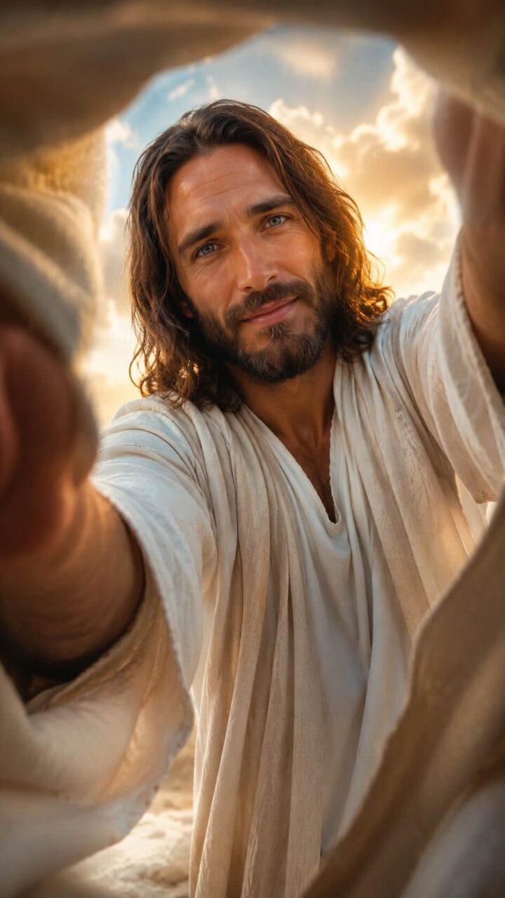 Jesus colocando um manto sobre a câmera