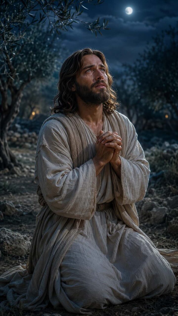 Jesus de joelhos no jardim do Getsemani