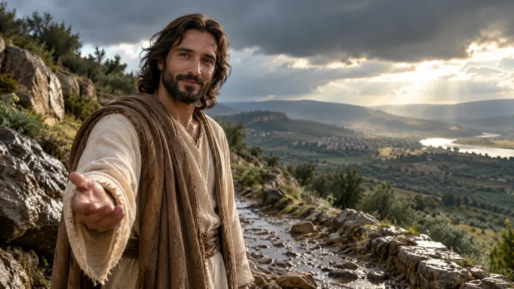 Fé que vence o mundo: representação de Jesus em um caminho após a tempestade